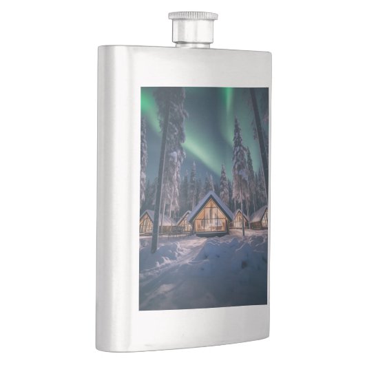 Aurora borealis über Winterkabine Flachmann (Rechts)