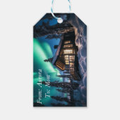 Aurora borealis über Winterkabine Geschenkanhänger (Vorderseite)