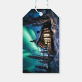 Aurora borealis über Winterkabine Geschenkanhänger (Rückseite)