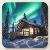 Aurora borealis über Winterkabine Getränkeuntersetzer (Vorderseite)