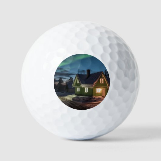 Aurora borealis über Winterkabine Golfball (Vorderseite)