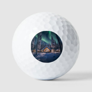 Aurora borealis über Winterkabine Golfball