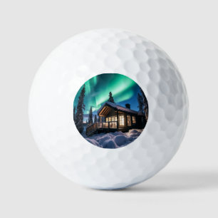 Aurora borealis über Winterkabine Golfball