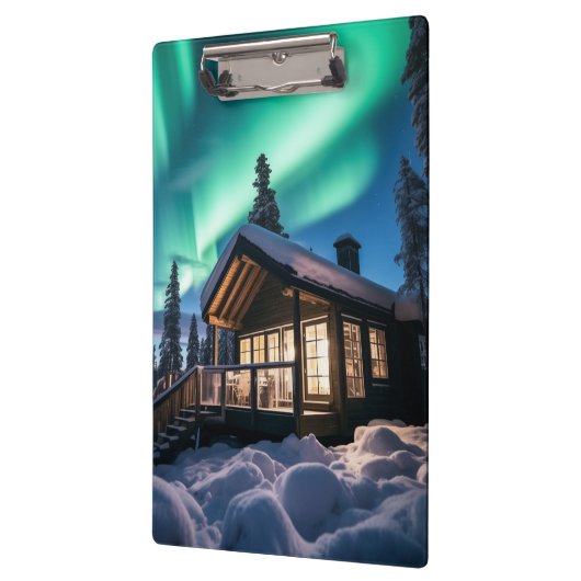 Aurora borealis über Winterkabine Klemmbrett (Links)