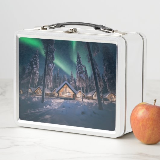 Aurora borealis über Winterkabine Metall Brotdose (Beispiel)