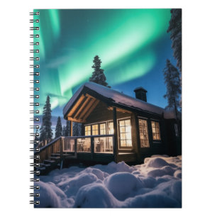 Aurora borealis über Winterkabine Notizblock