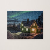Aurora borealis über Winterkabine Puzzle (Horizontal)