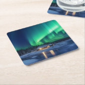 Aurora borealis über Winterkabine Rechteckiger Pappuntersetzer (angewinkelt)