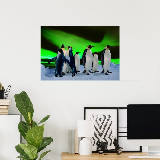 Aurora borealis und Pinguine Poster (Heimbüro)