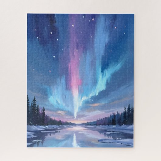 Aurora Borealis Wasserfarbe Nordlichter Gemalt Puzzle (Vertikal)