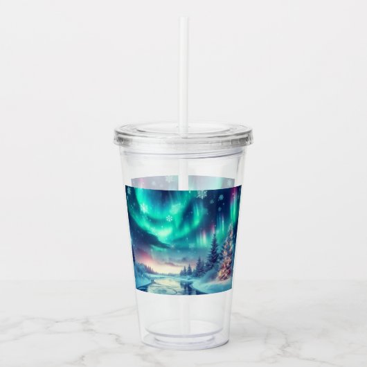 aurora borealis/Weihnachten/Winter Acryltrinkbecher (Vorderseite)