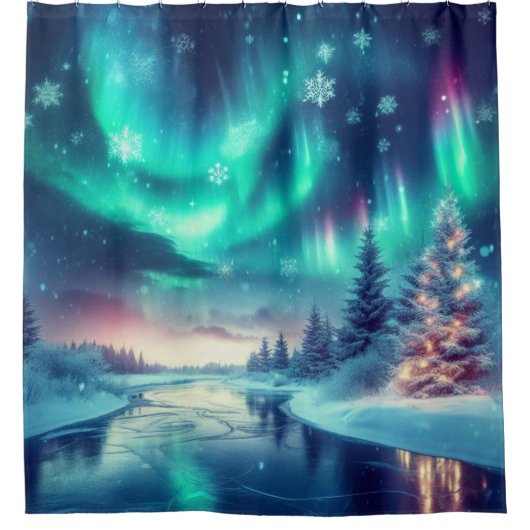 aurora borealis/Weihnachten/Winter Duschvorhang (Vorderseite)