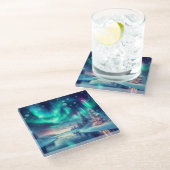 aurora borealis/Weihnachten/Winter Glasuntersetzer (Schrägansicht)