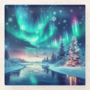 aurora borealis/Weihnachten/Winter Glasuntersetzer