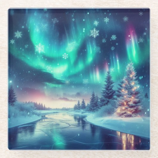 aurora borealis/Weihnachten/Winter Glasuntersetzer (Vorderseite)
