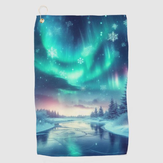 aurora borealis/Weihnachten/Winter Golfhandtuch (Vorderseite)