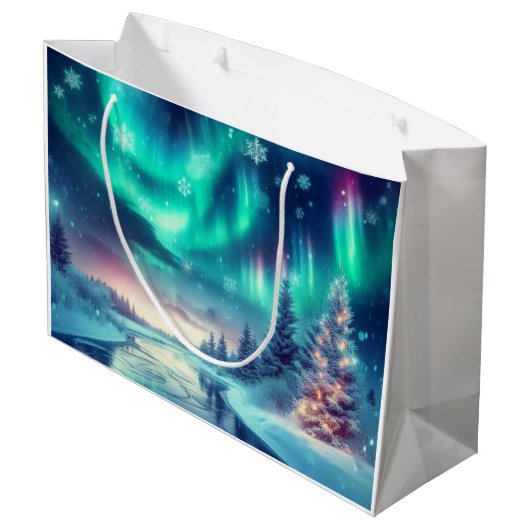 aurora borealis/Weihnachten/Winter Große Geschenktüte (Rückseite Schrägansicht)