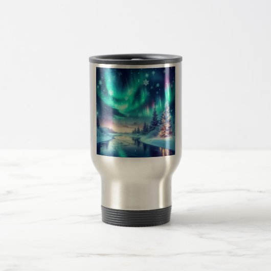 aurora borealis/Weihnachten/Winter Reisebecher (Mittel)
