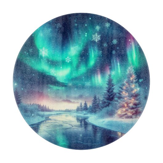 aurora borealis/Weihnachten/Winter Schneidebrett (Vorderseite)