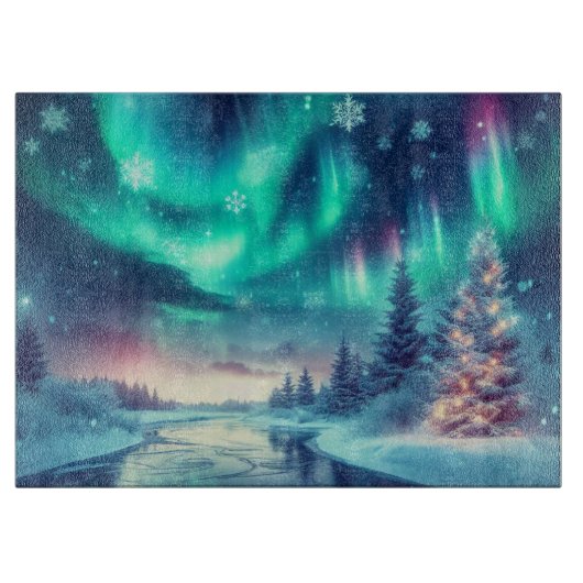 aurora borealis/Weihnachten/Winter Schneidebrett (Vorderseite)