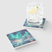 aurora borealis/Weihnachten/Winter Steinuntersetzer (Seitenansicht)