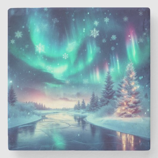 aurora borealis/Weihnachten/Winter Steinuntersetzer (Vorderseite)