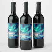 aurora borealis/Weihnachten/Winter Weinetikett (Flaschen)