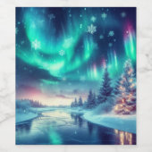 aurora borealis/Weihnachten/Winter Weinetikett (Einzelnes Label)