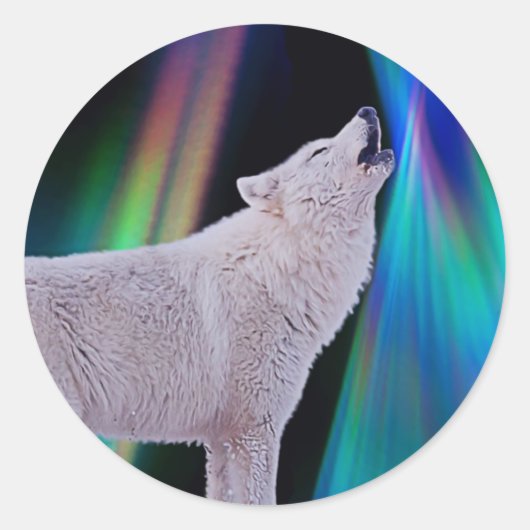 Aurora Borealis Wolf Song | Regenbogenaufkleber Runder Aufkleber (Vorderseite)
