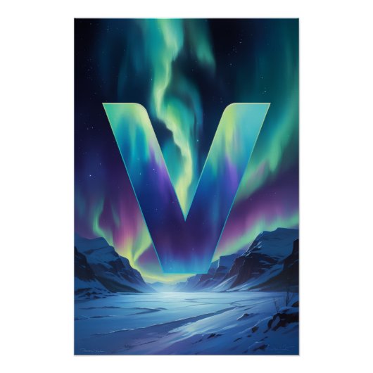 Aurora Buchstabe V Poster | Northern Lights Kunst (Vorderseite)