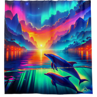 "Aurora Dolphin Sunset - Vibranno Ocean Art" Duschvorhang