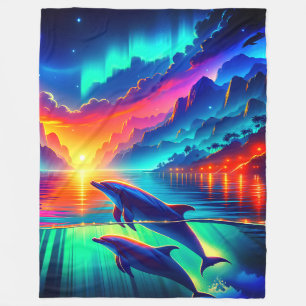 "Aurora Dolphin Sunset - Vibranno Ocean Art" Fleecedecke