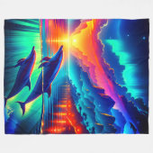 "Aurora Dolphin Sunset - Vibranno Ocean Art" Fleecedecke (Vorderseite (Horizontal))
