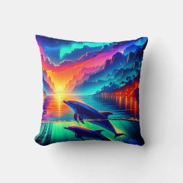 "Aurora Dolphin Sunset - Vibranno Ocean Art" Kissen
