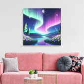 Aurora Dreams: Flowing River and Flower Field Leinwanddruck (Insitu (Wohnzimmer))