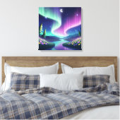 Aurora Dreams: Flowing River and Flower Field Leinwanddruck (Insitu (Schlafzimmer))