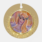 Aurora Engel mit goldener Glitzern-Kunst von Renee Ornament Aus Metall (Rückseite)