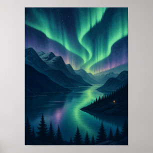 Aurora Fjord Nordlichter 12x16 Poster