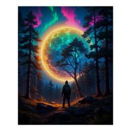 Aurora Forest Explorer - Cosmic Night Sky Artwork Poster