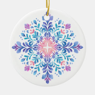 Aurora Frost Schneeflocken-Ornament Rosa und Bla Keramik Ornament