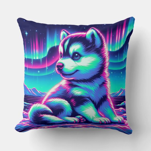 Aurora Glow Husky Pup Kissen (Vorderseite)