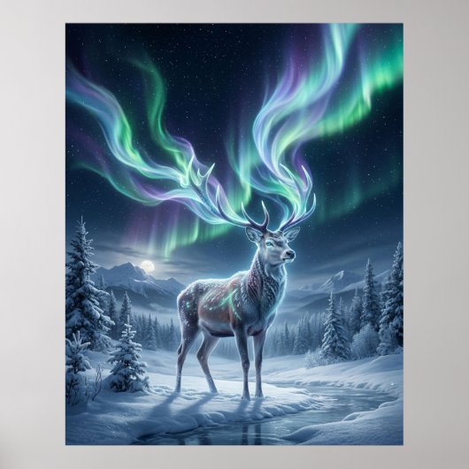Aurora-Hirsch Nordlichter Poster (Vorne)