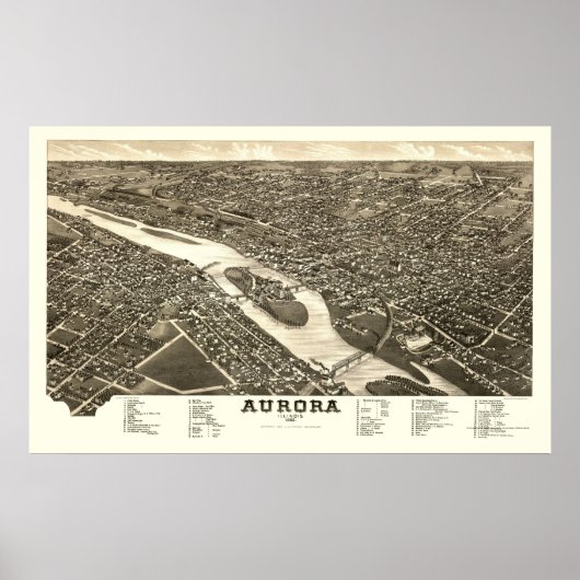 Aurora, IL Panorama Karte - 1882 Poster (Vorne)