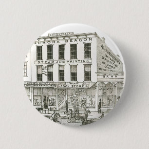 Aurora Illinois Aurora Beacon News 1871 Stone Lith Button