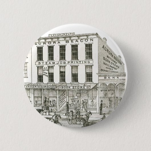 Aurora Illinois Aurora Beacon News 1871 Stone Lith Button (Vorderseite)