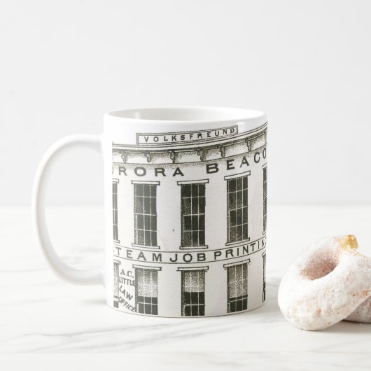 Aurora Illinois Aurora Beacon News 1871 Stone Lith Kaffeetasse (Mit Donut)