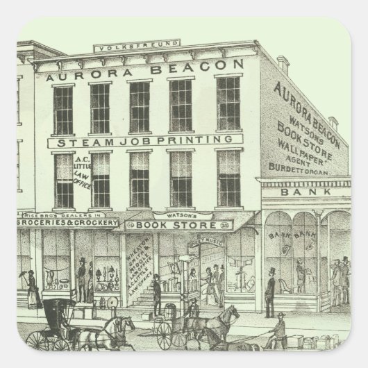Aurora Illinois Aurora Beacon News 1871 Stone Lith Quadratischer Aufkleber (Vorderseite)