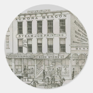 Aurora Illinois Aurora Beacon News 1871 Stone Lith Runder Aufkleber
