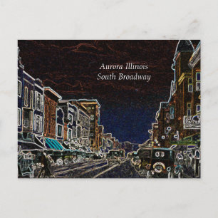 Aurora Illinois South Broadway Neon Kunst 1920 Postkarte