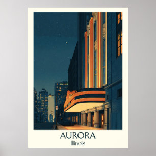 Aurora Illinois Vintag City Skyline Reisen Kunst,  Poster